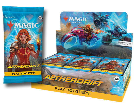 Magic: The Gathering: Aetherdrift Play Booster Box (English): sealed Play Booster display with a booster pack
