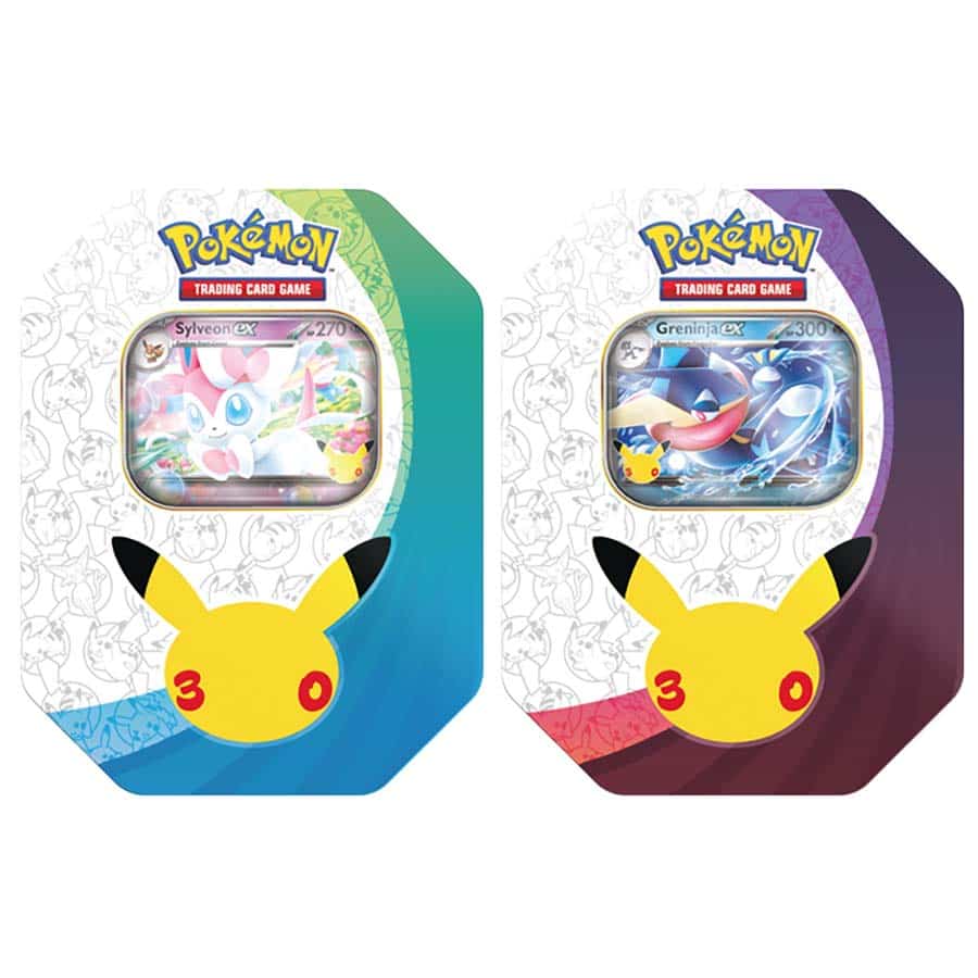 Pokémon TCG: 30th Celebration ex Tin (Big / Jumbo) – Sylveon ex or Greninja ex (English)