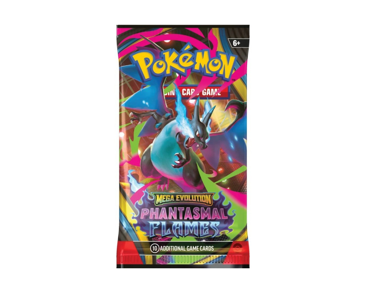 Pokémon TCG: Mega Evolution – Phantasmal Flames Booster Pack (English): sealed booster pack, front of pack