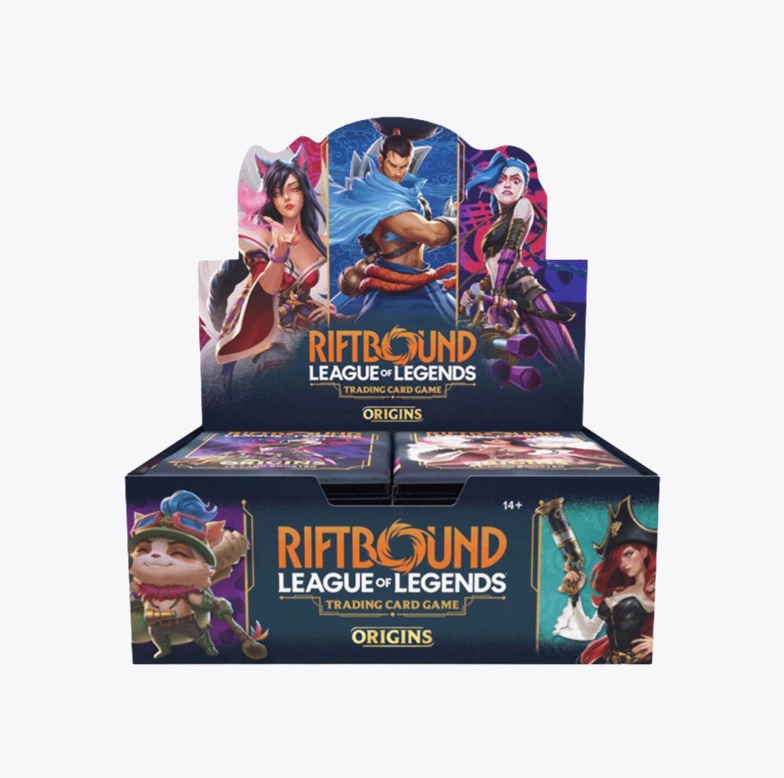 Riftbound: League of Legends TCG: Origins Booster Box (English): booster box, front of display