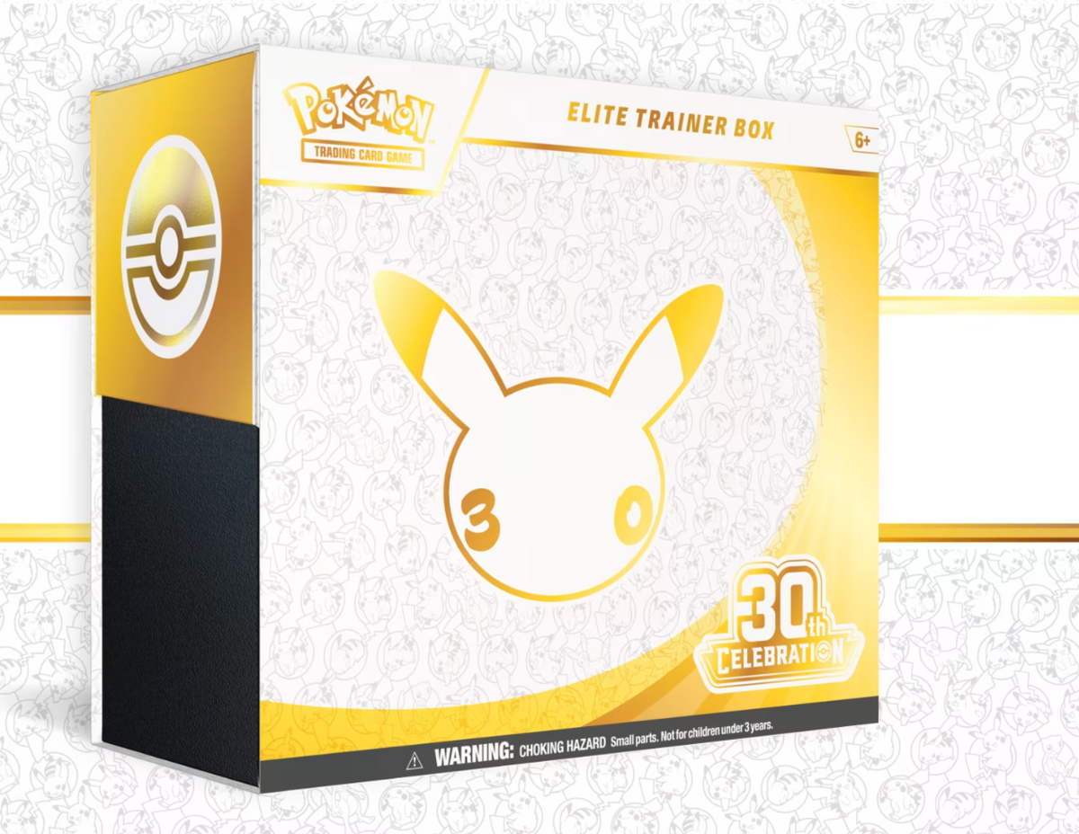 Pokémon TCG 30th Celebration Elite Trainer Box, front of the sealed box