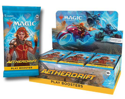 Magic: The Gathering: Aetherdrift Play Booster Box (English): sealed Play Booster display with a booster pack