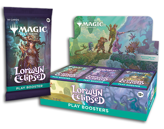 Magic: The Gathering: Lorwyn Eclipsed Play Booster Box (English): sealed Play Booster display with a booster pack