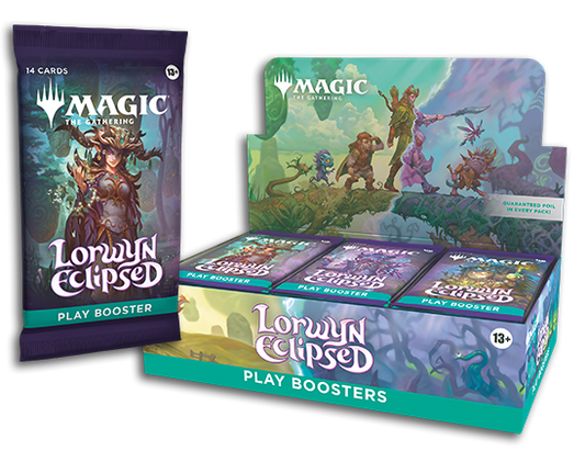 Magic: The Gathering: Lorwyn Eclipsed Play Booster Box (English): sealed Play Booster display with a booster pack