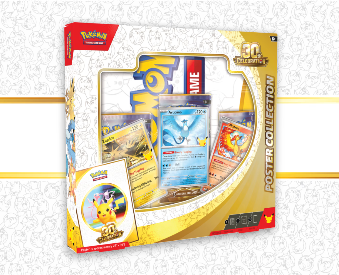 Pokémon TCG: 30th Celebration Poster Collection (English): sealed collection box, front of packaging