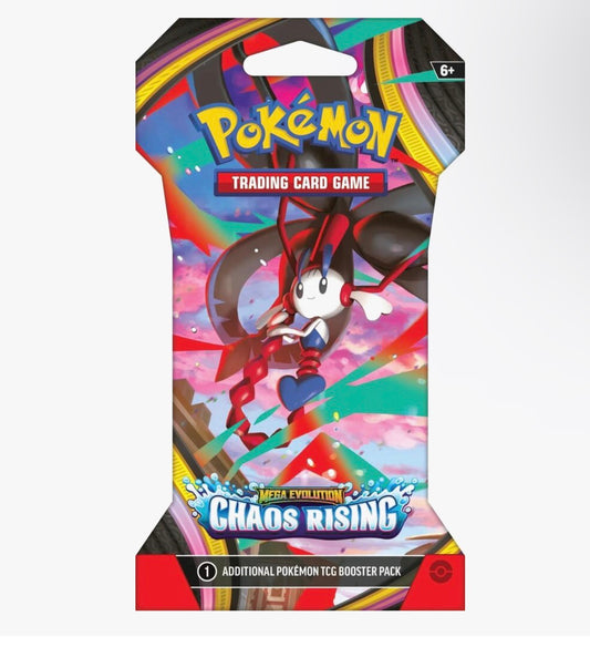 Pokémon TCG: Mega Evolution – Chaos Rising [ME04] Sleeved Booster Pack (English): sealed booster pack, front of pack