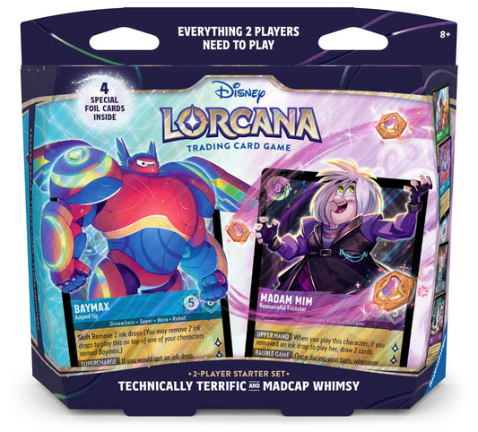 Disney Lorcana Hyperia City 2-Player Starter Set with Baymax and Madam Mim, Technically Terrific and Madcap Whimsy decks